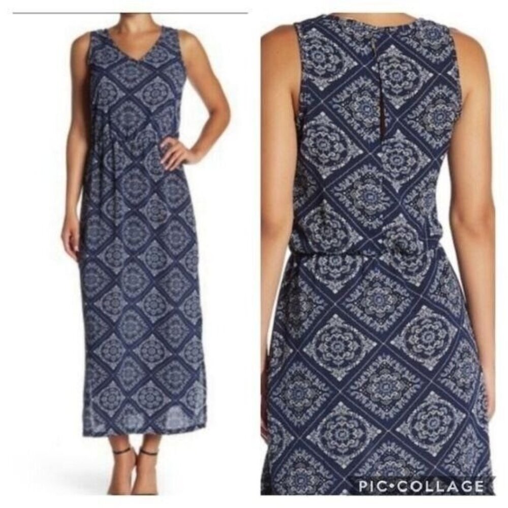 Como‎ Vintage Blue Maxi Dress Sleeveless Floral Paisley print Size S